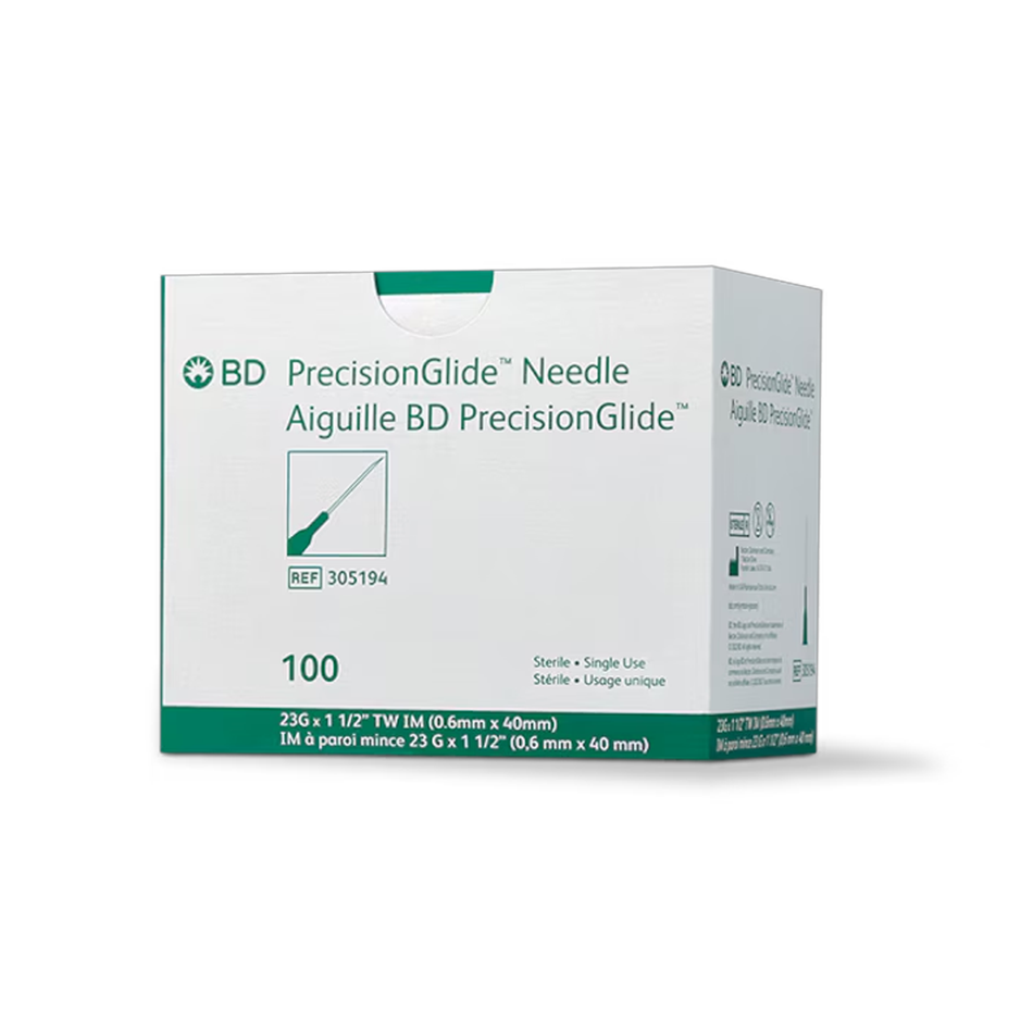 BD PrecisionGlide Hypodermic Needle Sterile, 23G x 1-1/2 in. Turquoise Hub