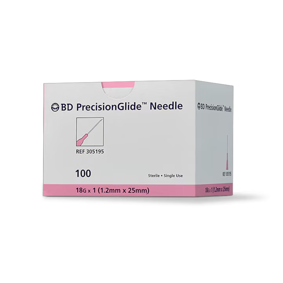BD PrecisionGlide Hypodermic Needle Sterile, 18G x 1 in. Pink Hub