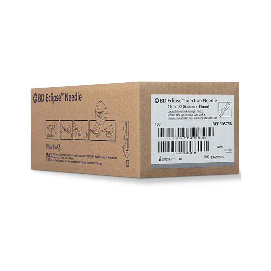 Eclipse Hypodermic Safety Needle, 27G x 1/2 in.