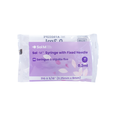 Sol-M Cosmetic 0.3ml Syringe w/ 31G x 8mm Fixed Needle *PE Bags