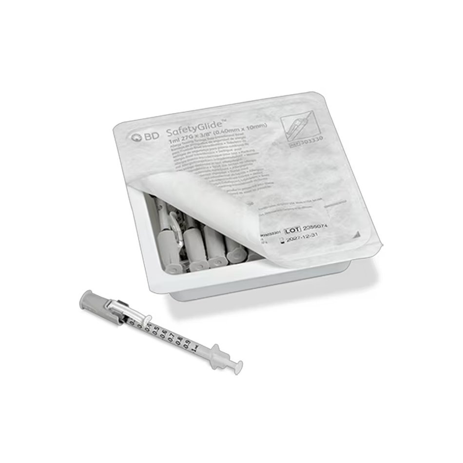 1 mL Allergy Syringe w/ 27G x 3/8 in. Intra Bevel Needle, Tray