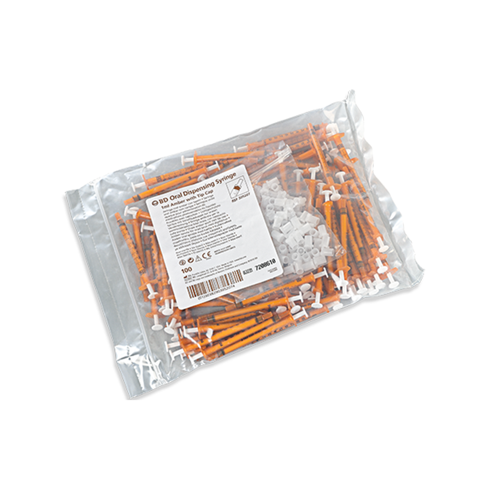 BD Amber Oral Dispensing Syringe Single Use, 1 mL with Tip Cap