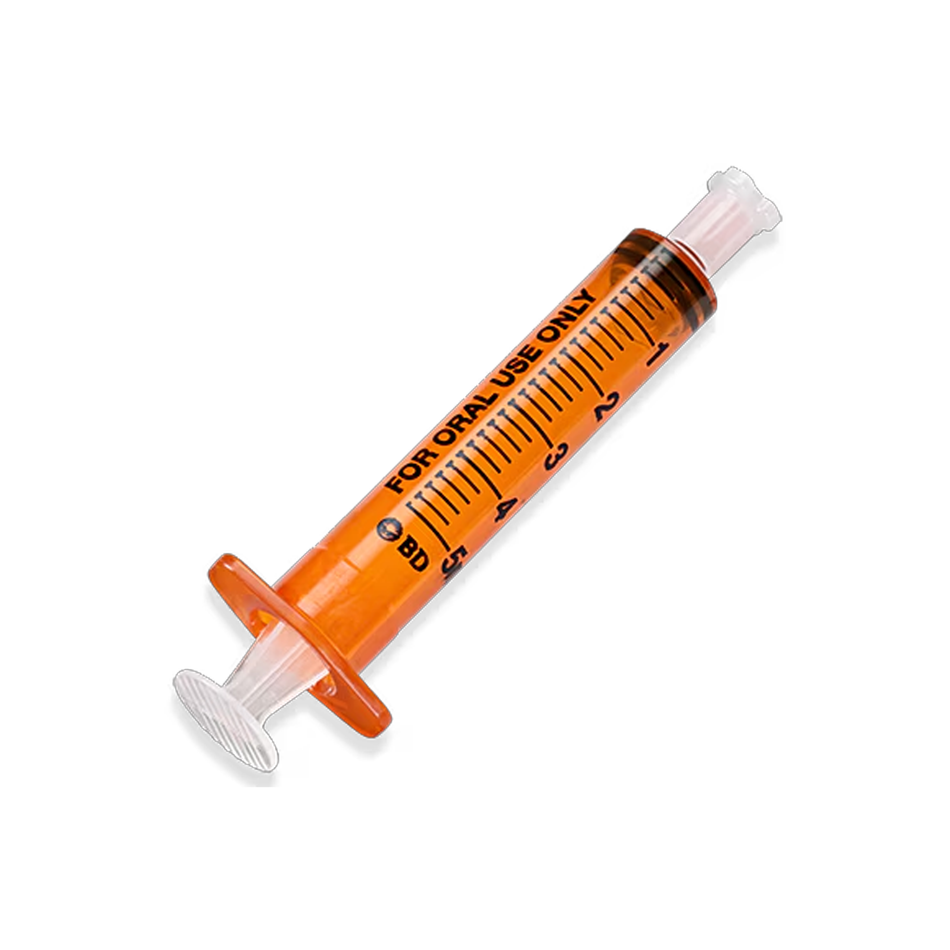 BD Amber Oral Dispensing Syringe Single Use, 5 mL with Tip Cap