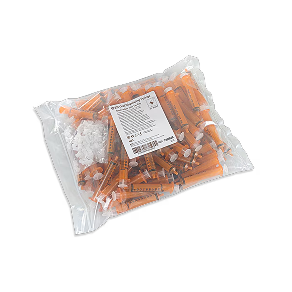 BD Amber Oral Dispensing Syringe Single Use, 10 mL with Tip Cap