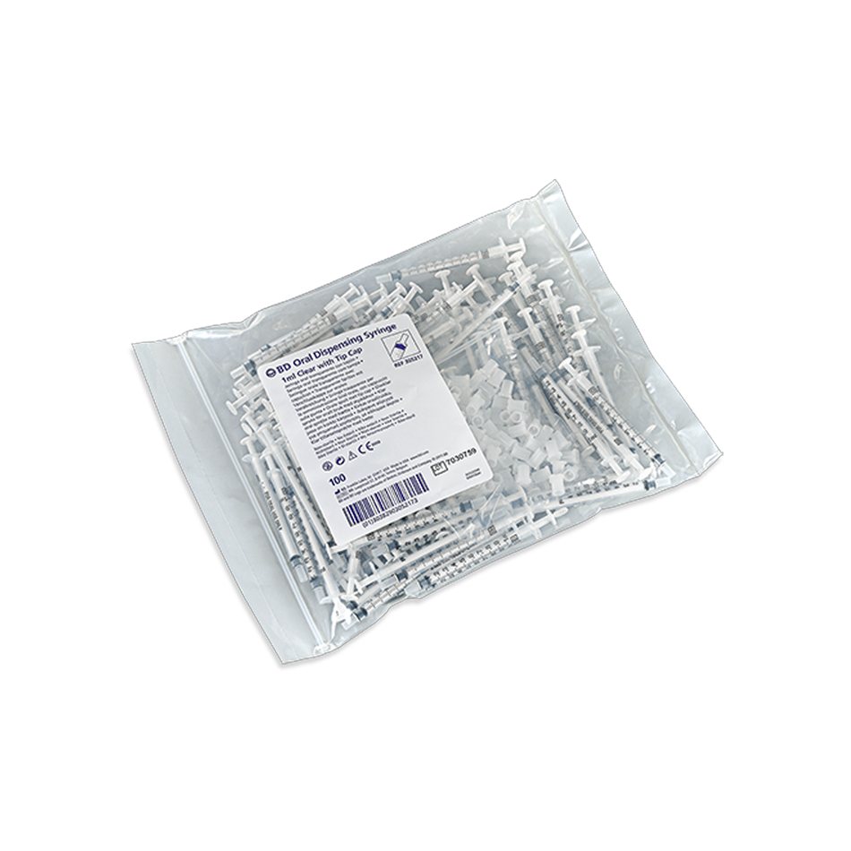 BD Clear Oral Dispensing Syringe Single Use, 1 mL with Tip Cap