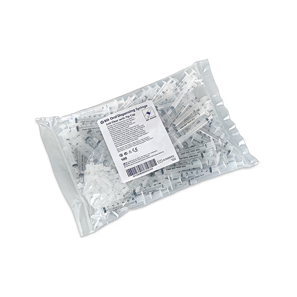 BD Clear Oral Dispensing Syringe Single Use, 3 mL with Tip Cap