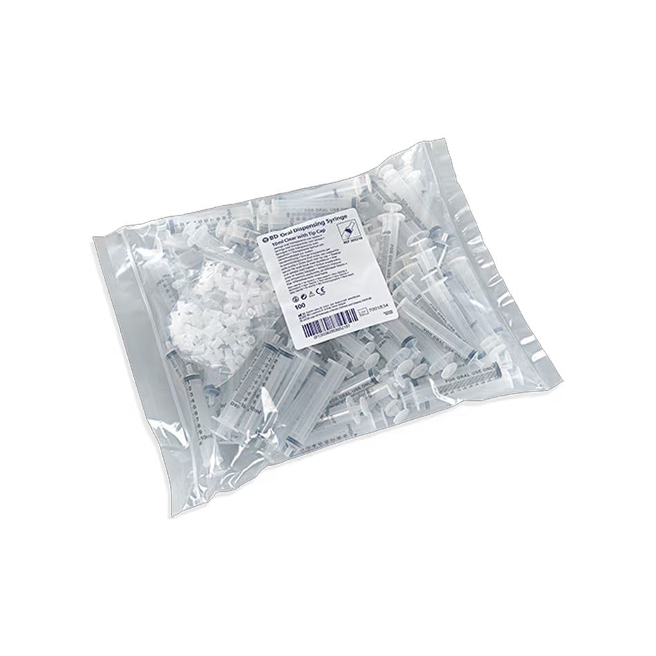 BD Clear Oral Dispensing Syringe Single Use, 10 mL with Tip Cap
