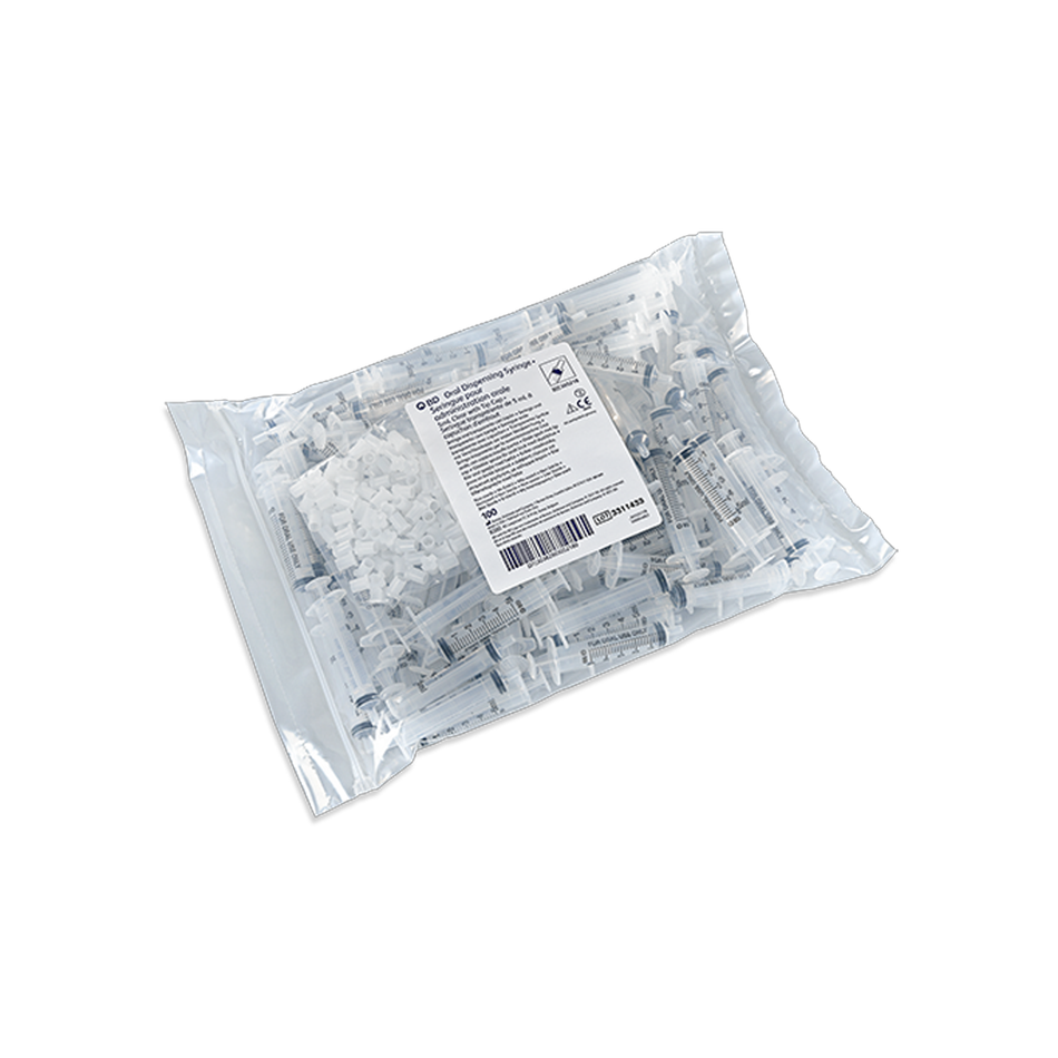 BD Clear Oral Dispensing Syringe Single Use, 5 mL with Tip Cap