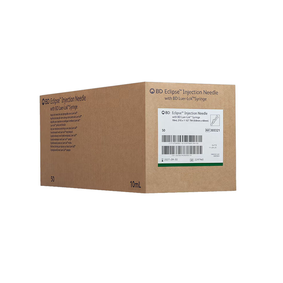10 mL Luer-Lok Syringe w/ 21G x 1-1/2 in. Detachable Eclipse Needle