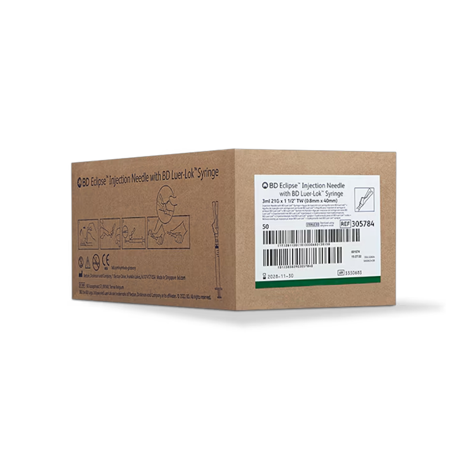 3 mL Luer-Lok Syringe w/ 21G x 1-1/2 in. Detachable Eclipse Needle