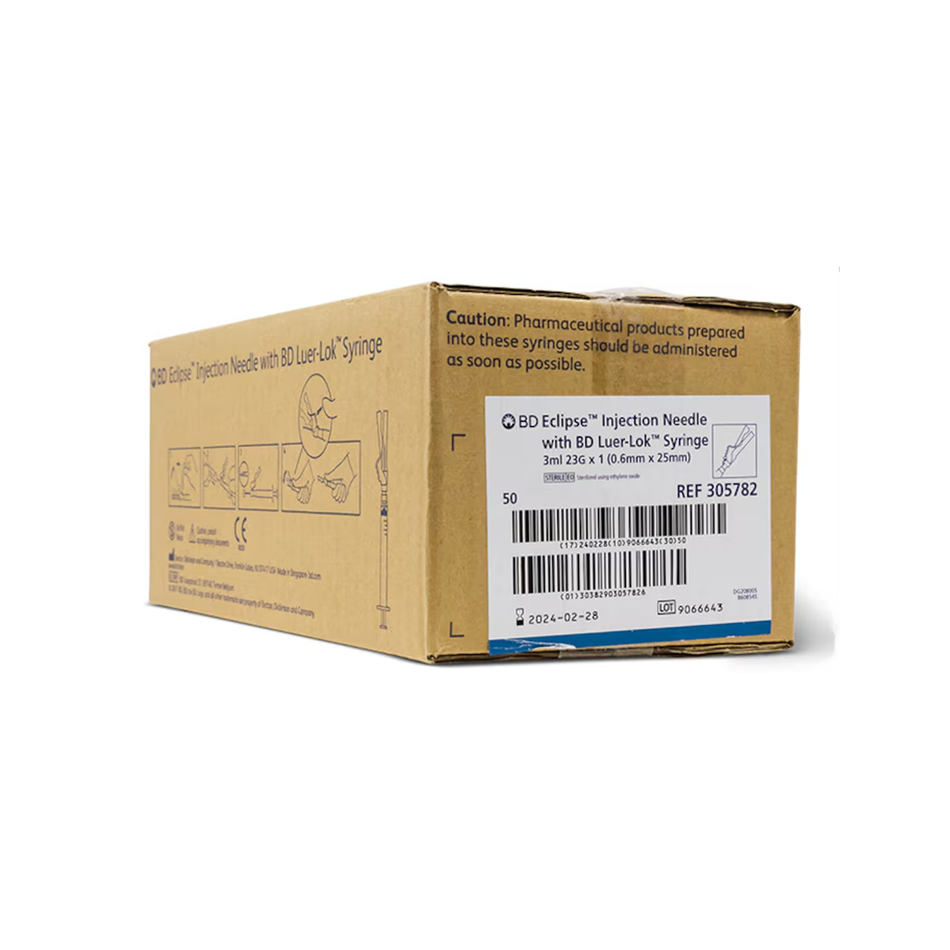3 mL Luer-Lok Syringe w/ 23G x 1 in. Detachable Eclipse Needle