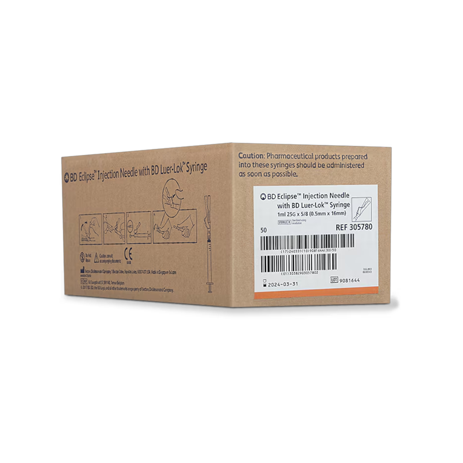 1 mL Luer-Lok Syringe w/ 25G x 5/8 in. Detachable Eclipse Needle
