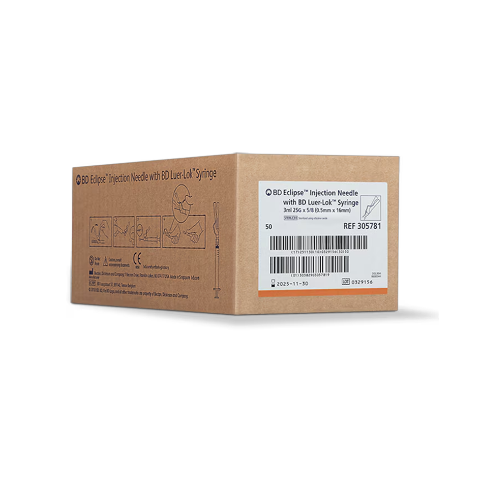 3 mL Luer-Lok Syringe w/ 25G x 5/8 in. Detachable Eclipse Needle
