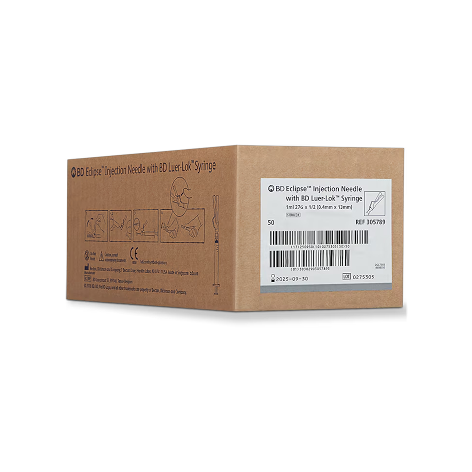 1 mL Luer-Lok Syringe w/ 27G x 1/2 in. Detachable Eclipse Needle