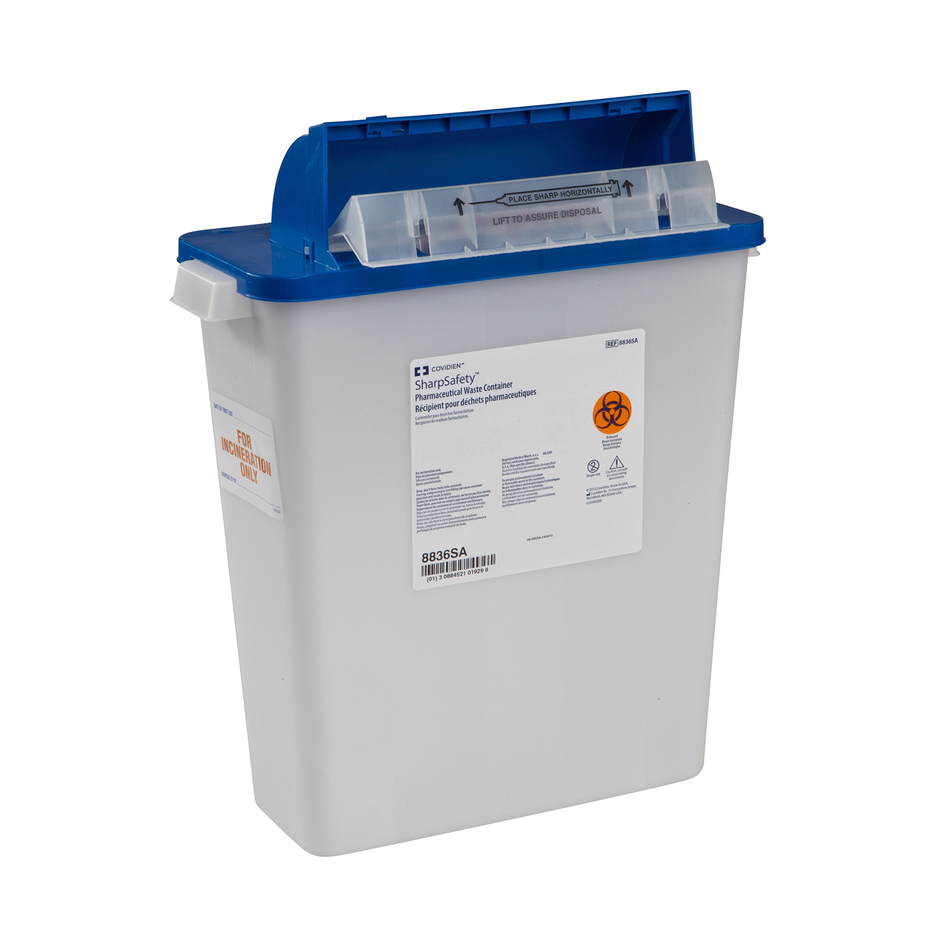 Monoject Pharmaceutical Waste Sharps Container w/ Counter-Balance Lid, 11 Gal.