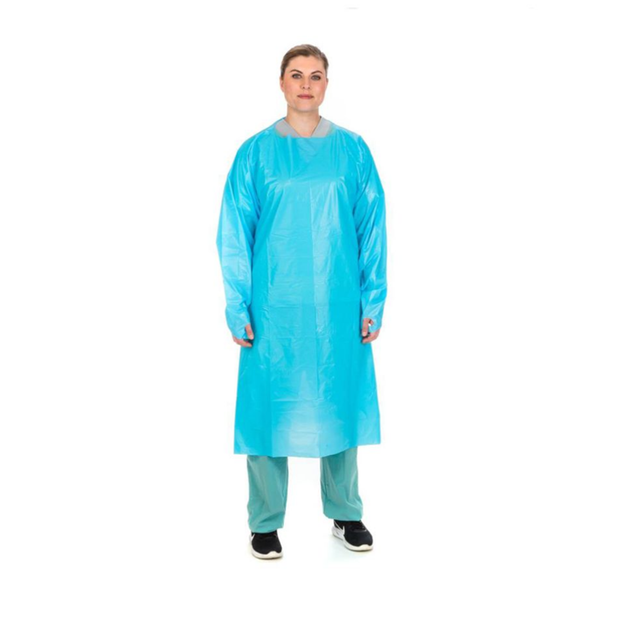 Premium Plastic Blue Film Gown, X-Large Size