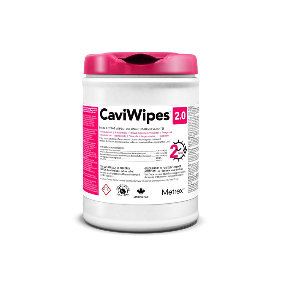 CaviWipes 2.0 container with pink lid on a white background