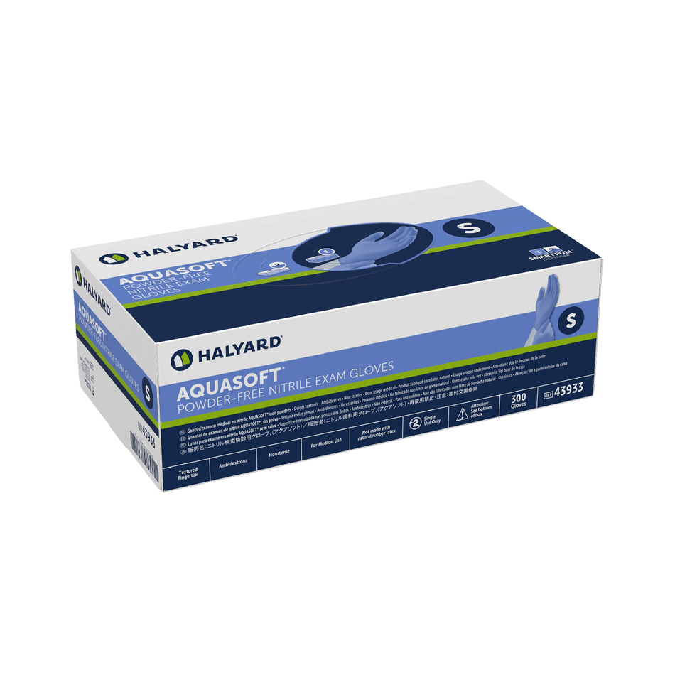 Halyard Aquasoft Nitrile Exam Glove, Powder-Free 9.5" Cuff, Size S