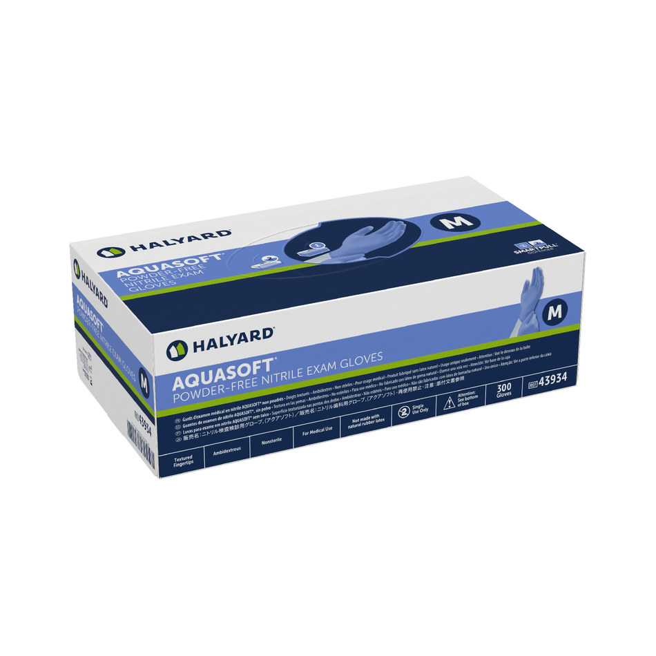 Halyard Aquasoft Nitrile Exam Glove, Powder-Free 9.5" Cuff, Size M