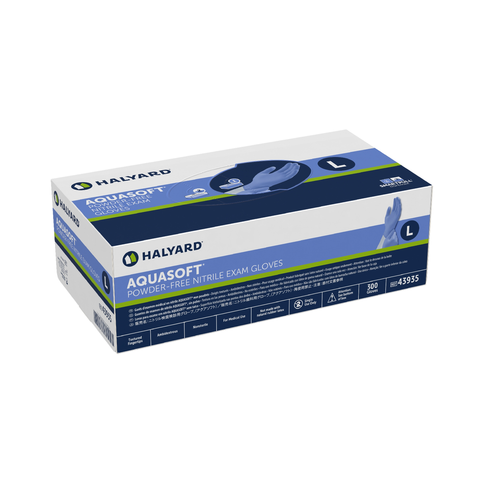 Halyard Aquasoft Nitrile Exam Glove, Powder-Free 9.5" Cuff, Size L