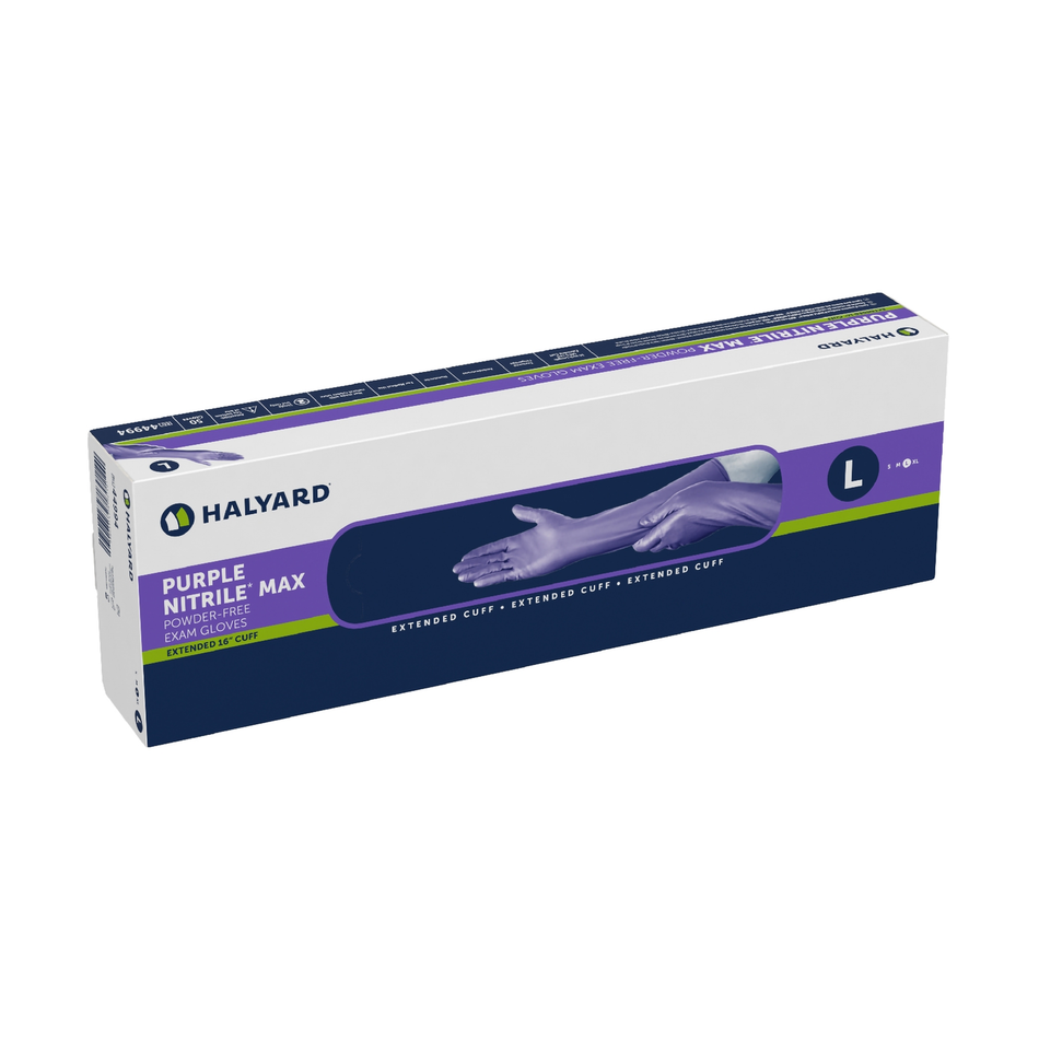 Halyard Purple Nitrile Max Decontamination Glove, Powder-Free 16" Cuff, Size L
