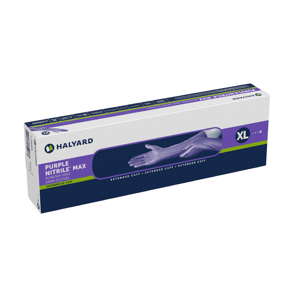 Halyard Purple Nitrile Max Decontamination Glove, Powder-Free 16" Cuff, Size XL
