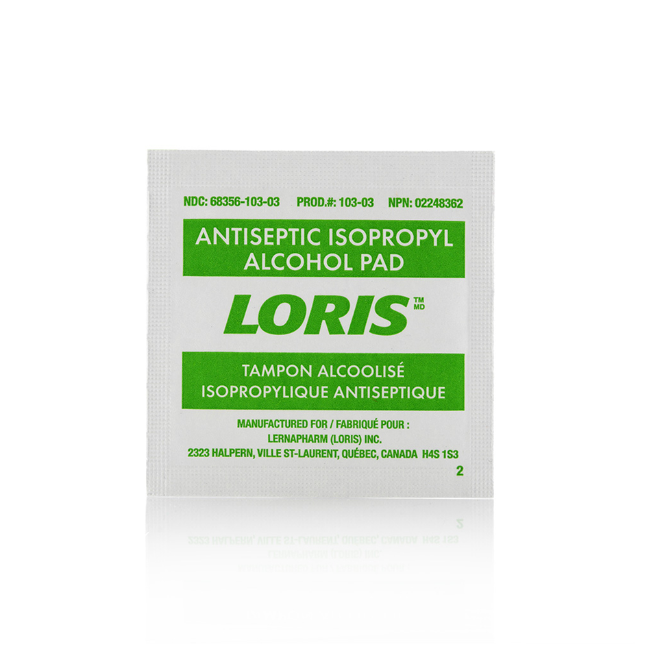 LORIS Antiseptic 70% Isopropyl Alcohol Pad Wipes, Medium 65 x 30 mm