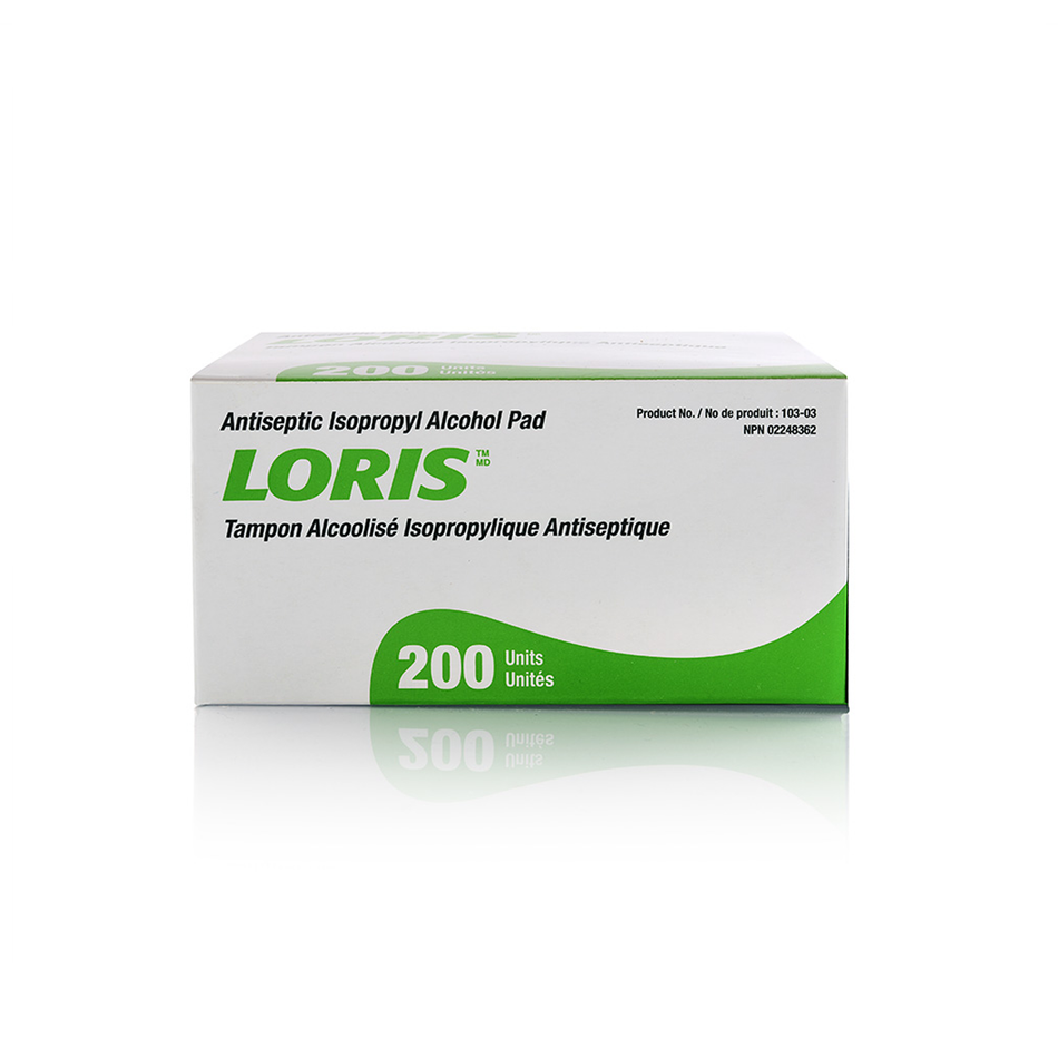 LORIS Antiseptic 70% Isopropyl Alcohol Pad Wipes, Medium 65 x 30 mm