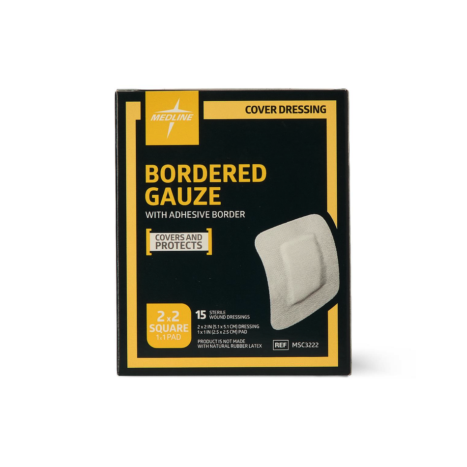 Bordered Gauze Adhesive Island Wound Dressing, 5 x 5 cm w/ 2.5 x 2.5 cm Pad