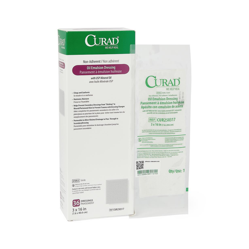 CURAD Non-Adherent Sterile Oil Emulsion Dressing, 3" x 16" (7.6 x 40.6 cm)