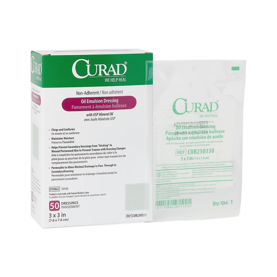 CURAD Non-Adherent Sterile Oil Emulsion Dressing, 3" x 3" (7.6 x 7.6 cm)
