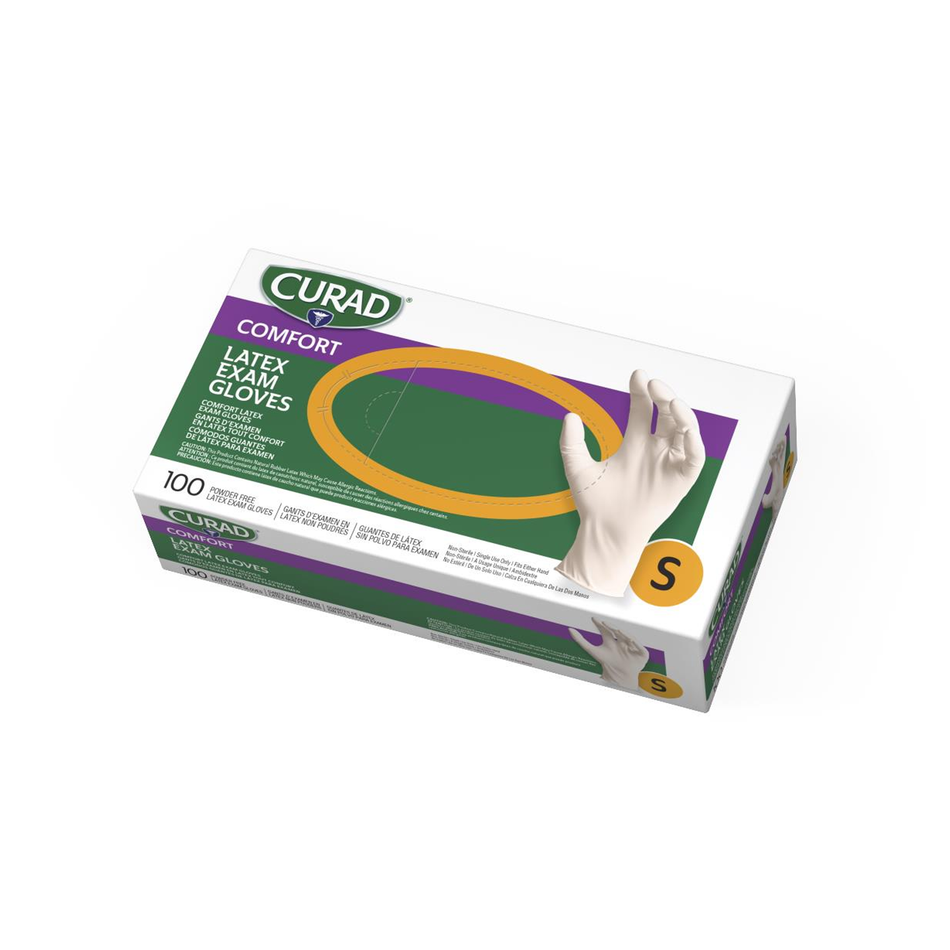 CURAD Powder-Free Latex Exam Glove, Beige Small