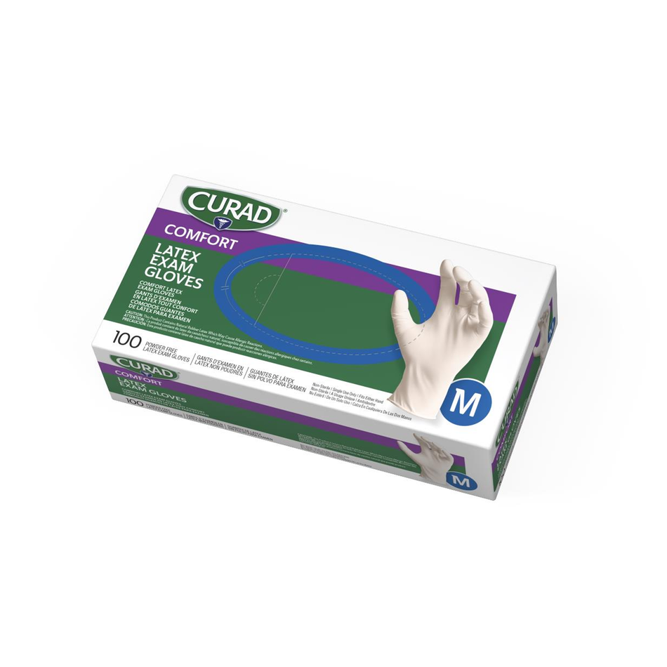 CURAD Powder-Free Latex Exam Glove, Beige Medium