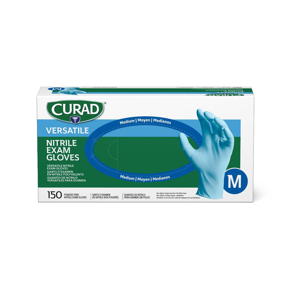 CURAD Textured Nitrile Exam Glove Blue, Size Medium Powder-Free