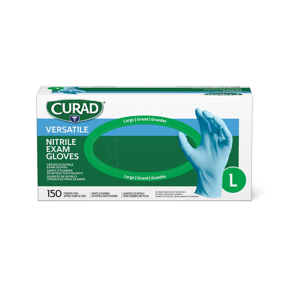 CURAD Textured Nitrile Exam Glove Blue, Size Large Powder-Free