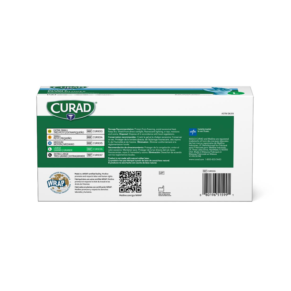 CURAD Textured Nitrile Exam Glove Blue, Size Large Powder-Free