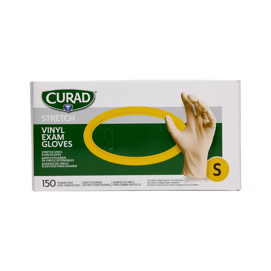 CURAD Stretch Vinyl Exam Gloves Cream, Size Small Powder-Free