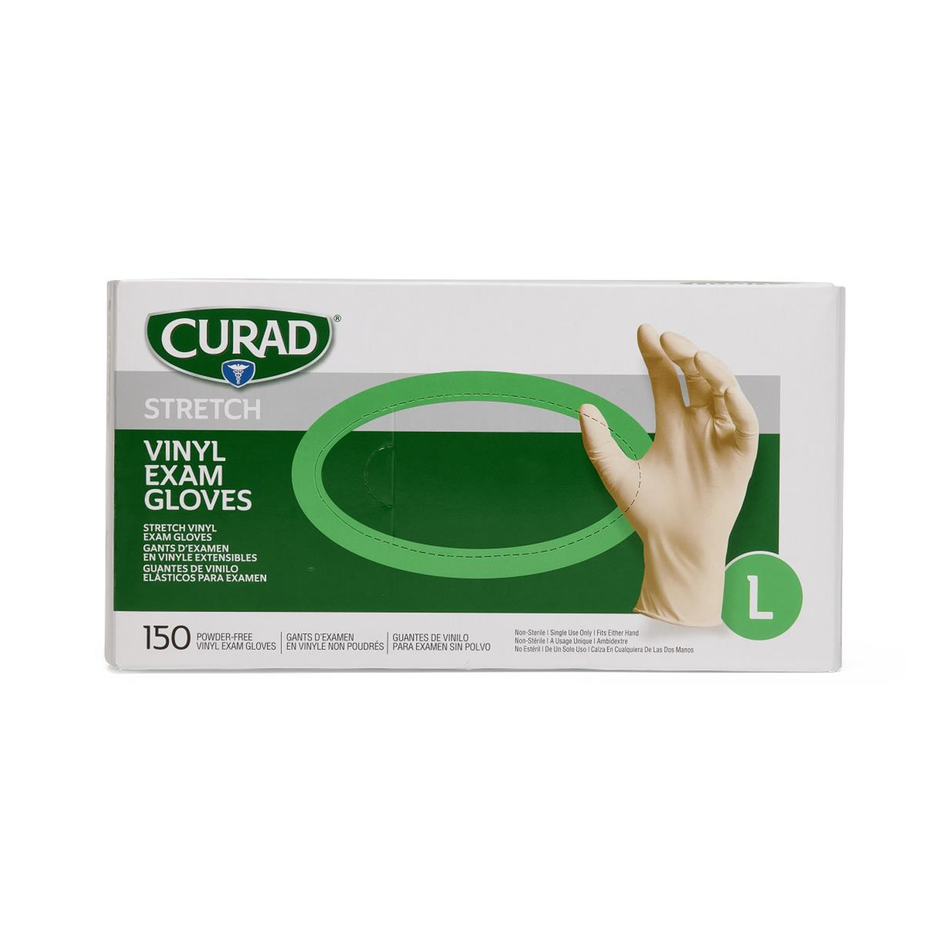 CURAD Stretch Vinyl Exam Gloves Cream, Size Large Powder-Free