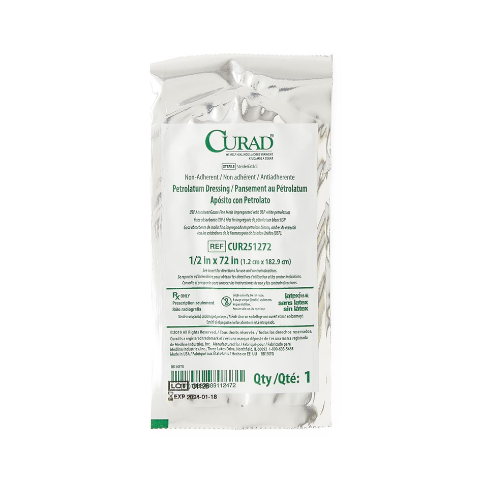 CURAD Non-Adhesive Sterile Overwrap Petrolatum Gauze, 1/2" x 72" (1.25 x 180 cm)