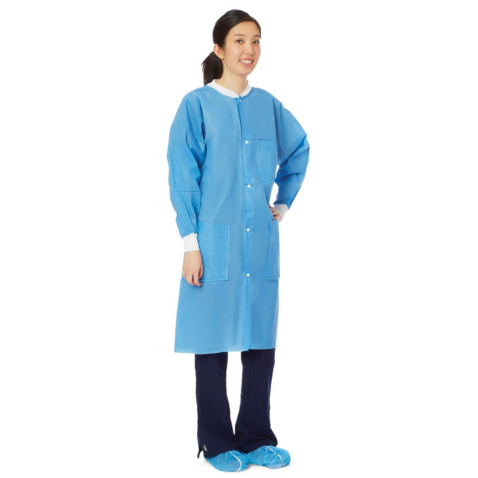 Multi-Layer Blue Lab Coat w/ Knit Cuffs & Collar, Size Medium