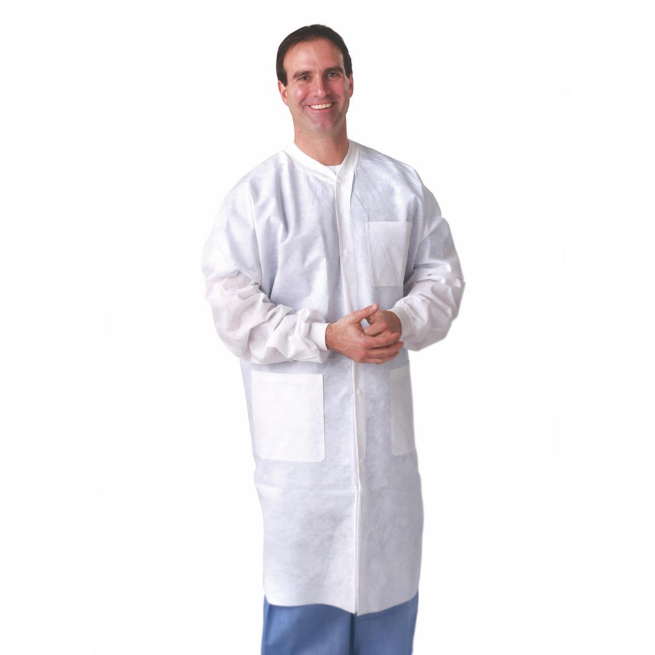 Multi-Layer White Lab Coat w/ Knit Cuffs & Traditional Collar, Size Medium