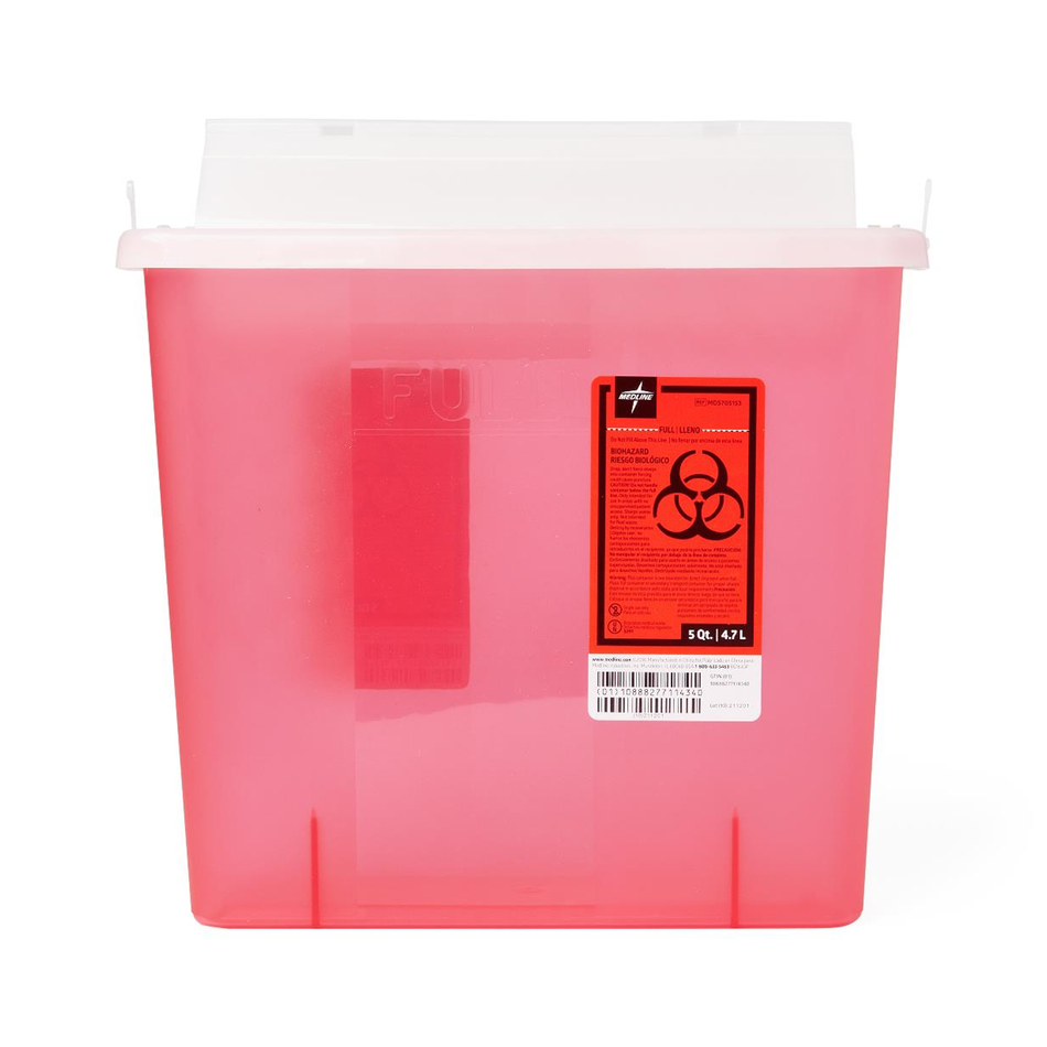 Patient Room Translucent Red Sharps Container, 5 qt. (4.7 L) with Counter-Balance Lid