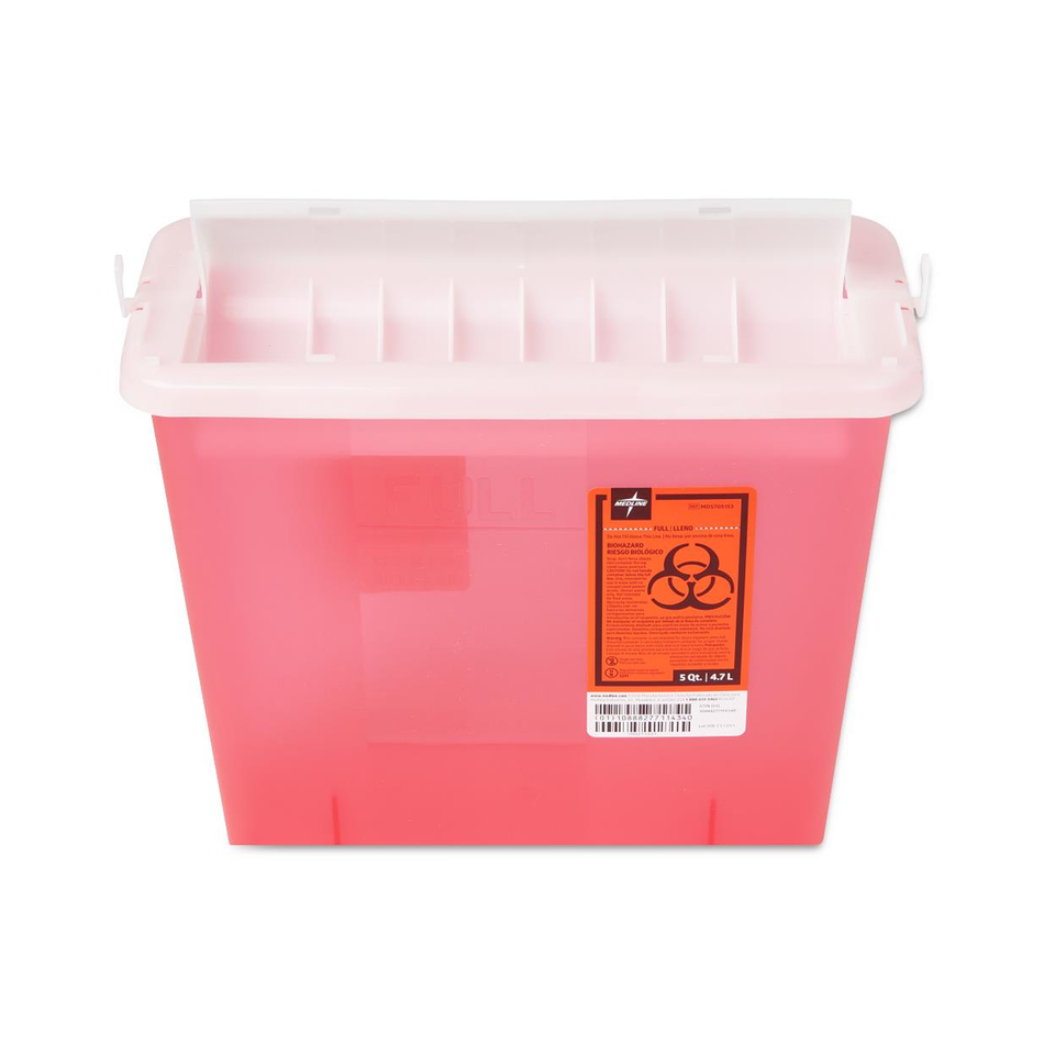 Patient Room Translucent Red Sharps Container, 5 qt. (4.7 L) with Counter-Balance Lid