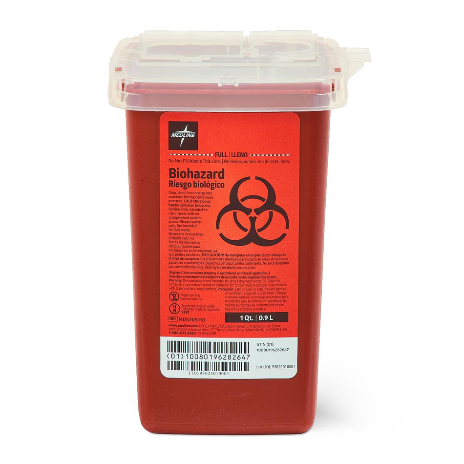 Phlebotomy Red Sharps Container, 1 qt. (1 L) with Dual Opening Lid