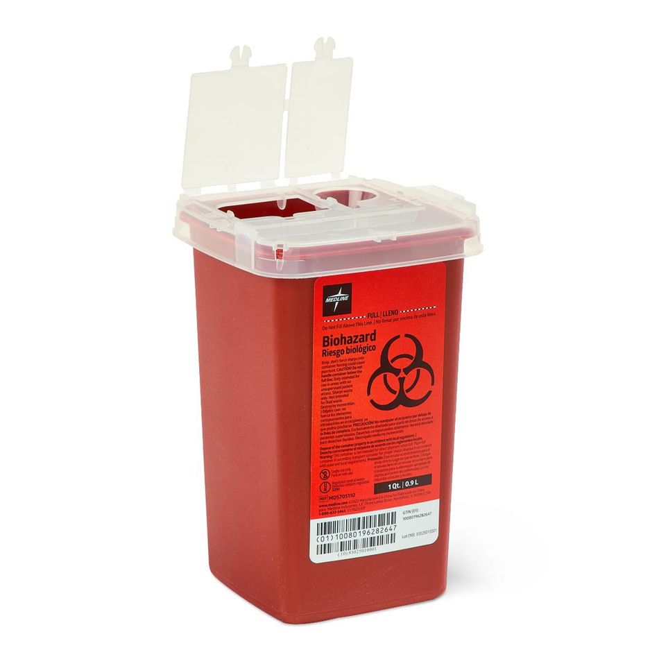 Phlebotomy Red Sharps Container, 1 qt. (1 L) with Dual Opening Lid