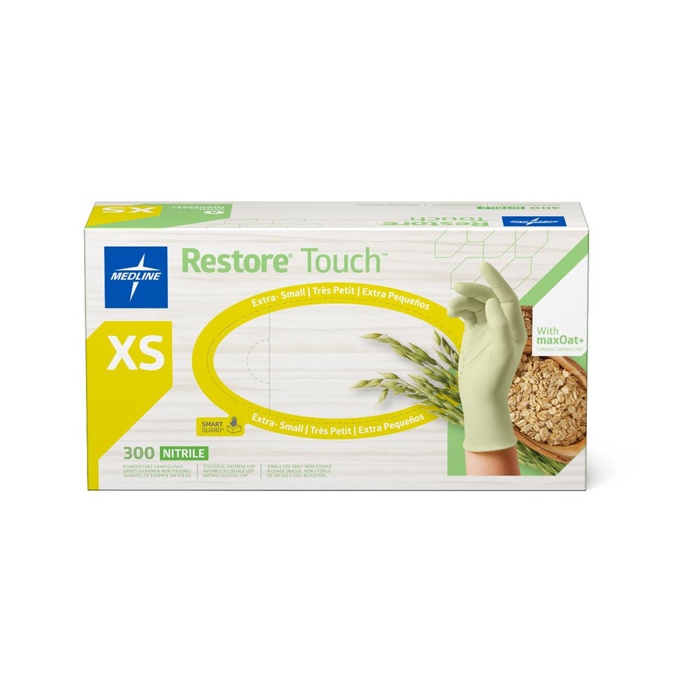 Restore Touch Green Nitrile Exam Gloves with Oatmeal, Size X-Small