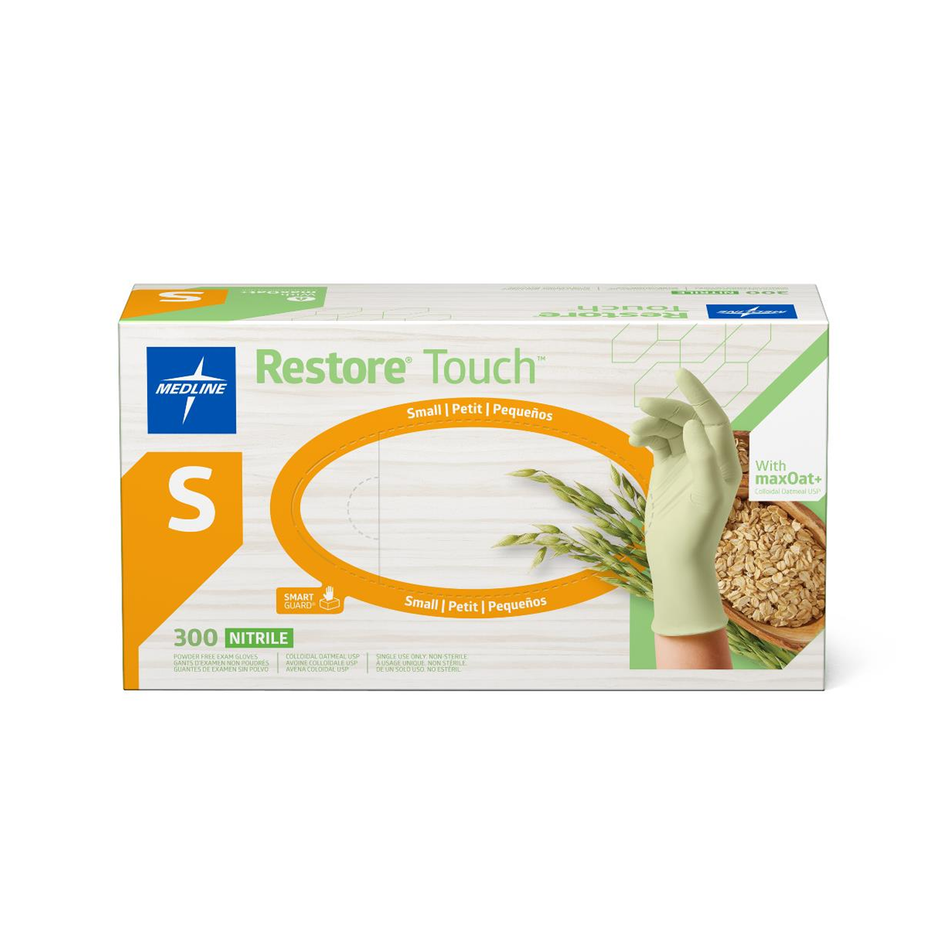 Restore Touch Green Nitrile Exam Gloves with Oatmeal, Size Small
