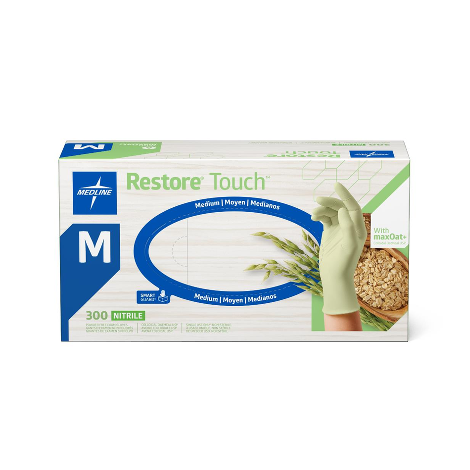 Restore Touch Green Nitrile Exam Gloves with Oatmeal, Size Medium