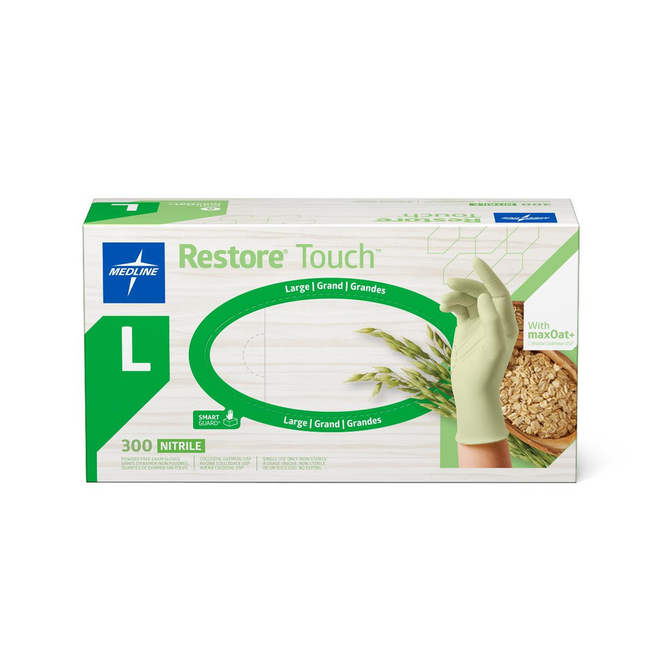 Restore Touch Green Nitrile Exam Gloves with Oatmeal, Size Large