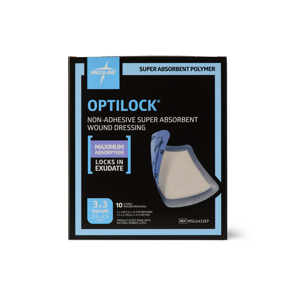 OptiLock Non-Adhesive Super Absorbent Wound Dressing, 3" x 3" (7.5 cm x 7.5 cm)
